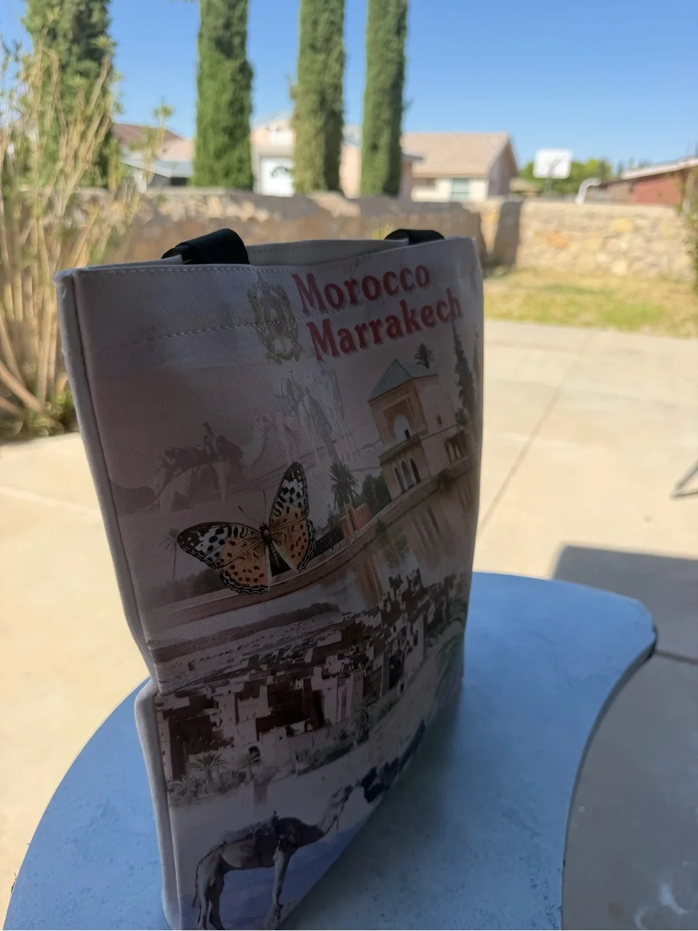 Morocco Marrakech Printed Canvas Tote Bag - Beige & Brown